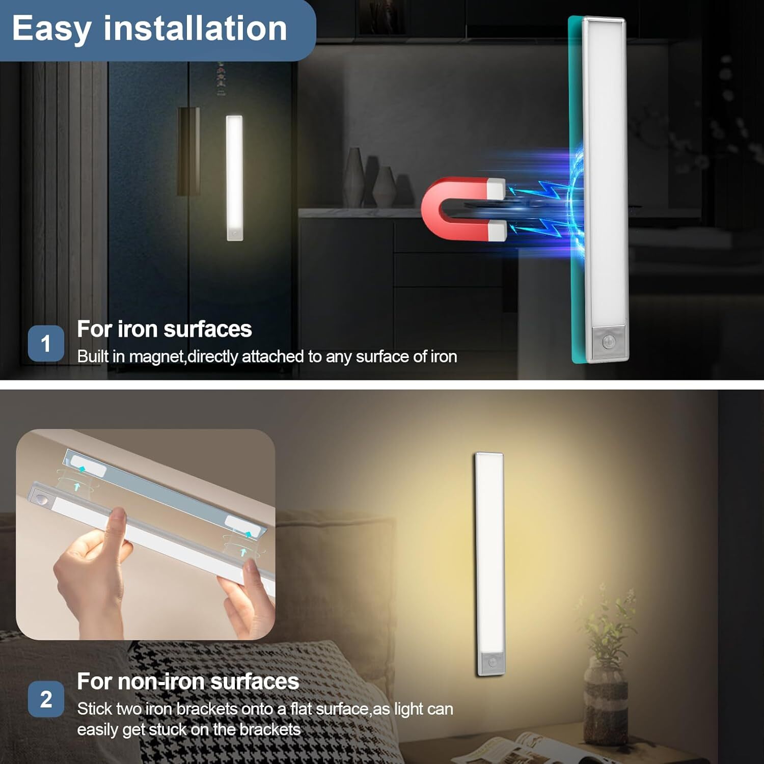 LED Motion Sensor Under Cabinet Closet Light USB Rechargeable Kitchen Lamp Strip