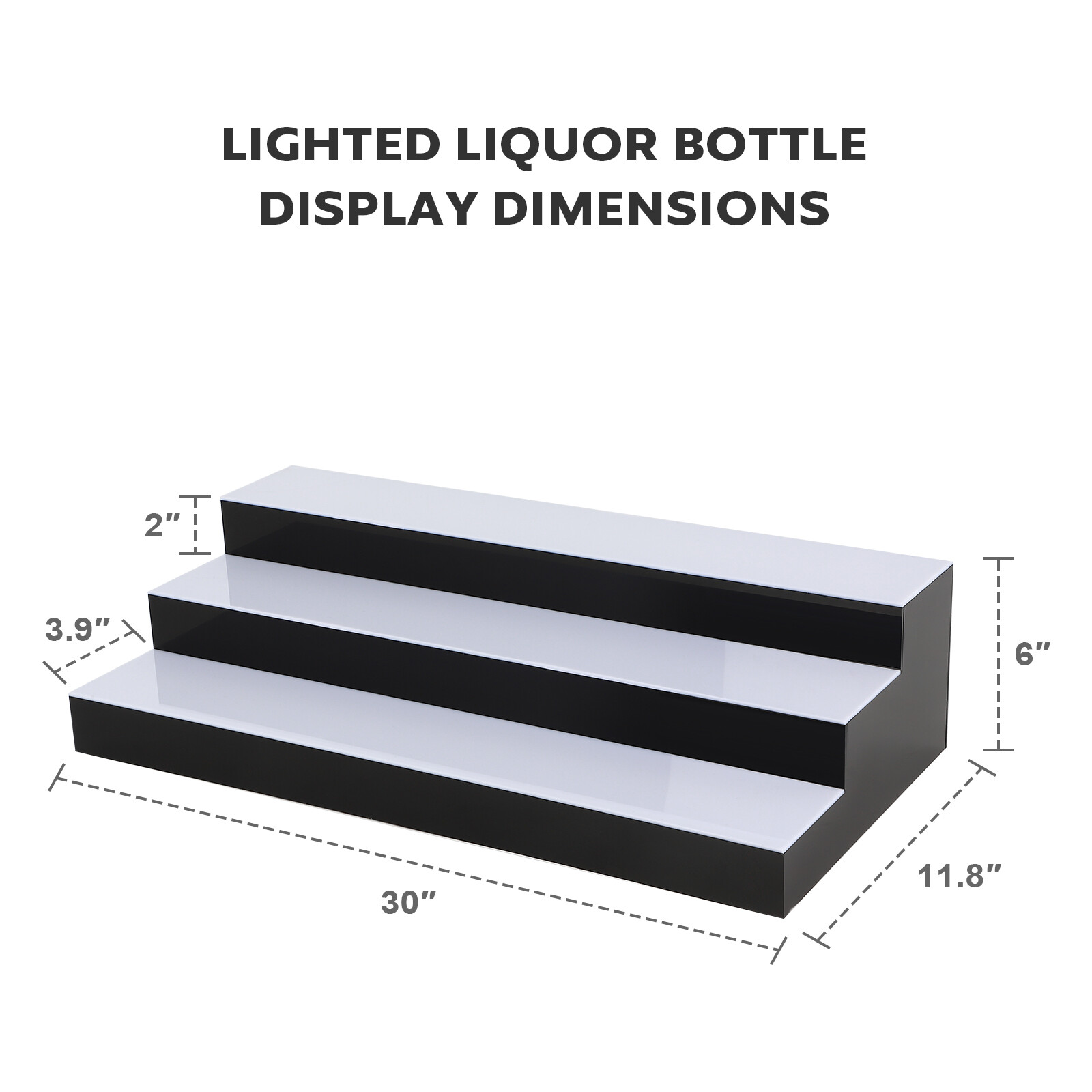 3 Tiers 30 Inch LED Lighted Liquor Bottle Display, Adjustable Brightness & Color