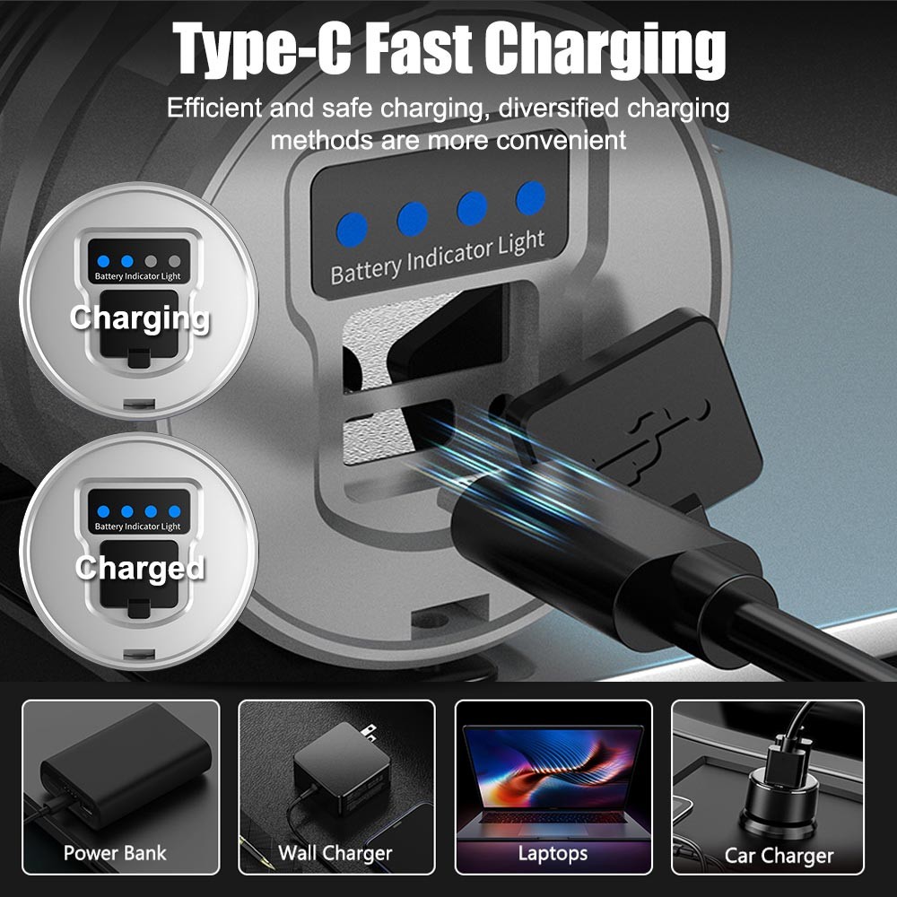 Laser White LED Flashlight TYPE-C Charging Super Bright Torch Zoomable Light US