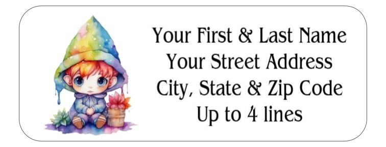 150 Chibi Gnome Prismatic Colorful Mailing Return Address Labels Personalized