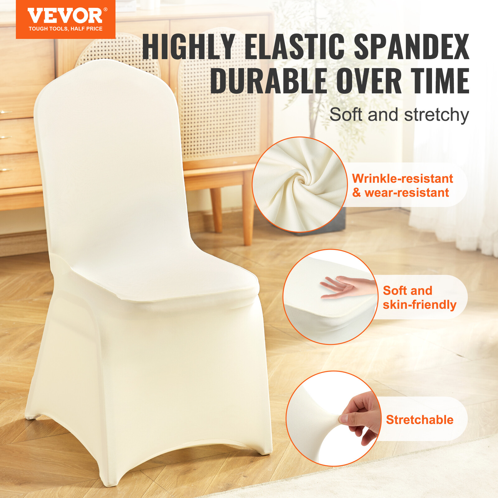 VEVOR 50PCS White Stretch Spandex Folding Chair Covers for Wedding Party Dining