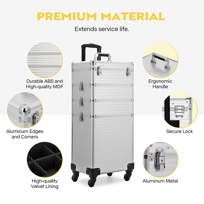 Rolling Makeup Train Case Cosmetic Trolley Organizer Travel w/LED LIght & Mirror