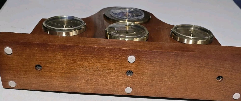 Weather Station With World Clock On Solid Wood Base, Thermometer, Barometer,...