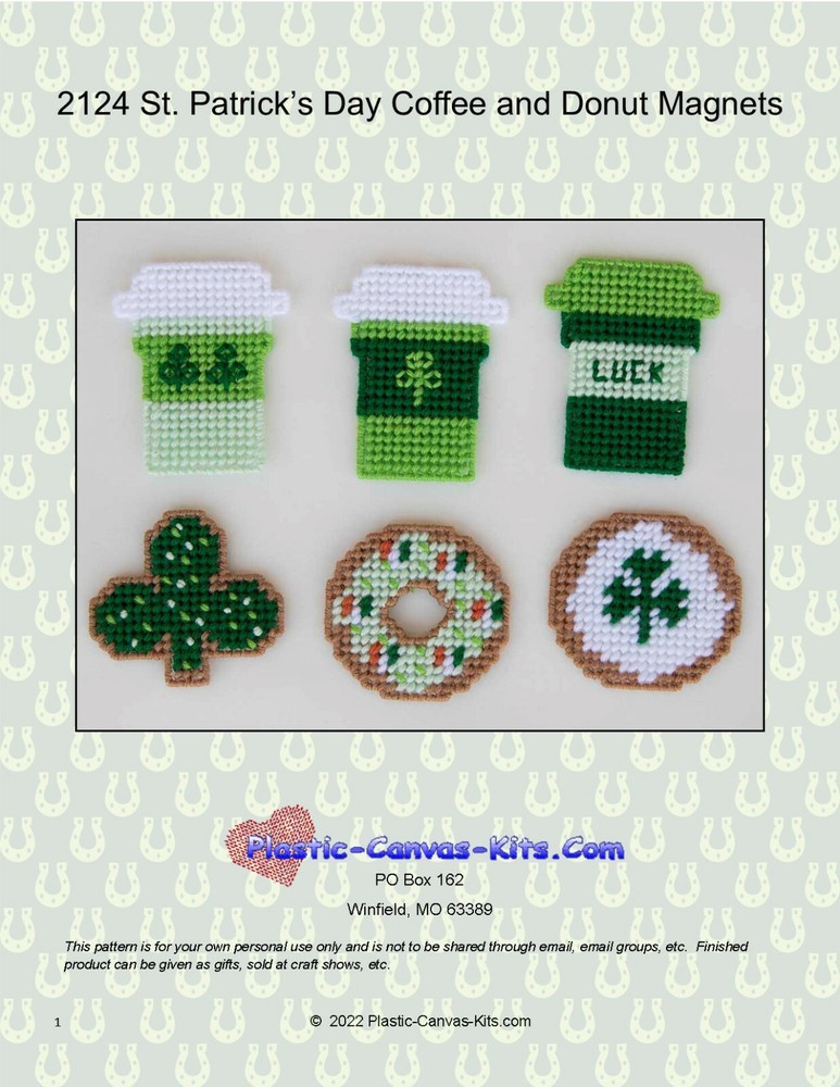 St. Patrick's Day Coffee and Donut Magnets-Plastic Canvas Pattern or Kit