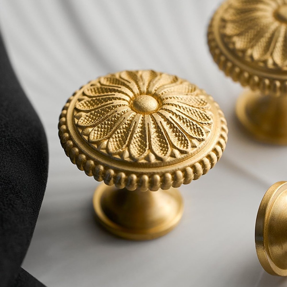 Kitchen Cabinet Knobs Brushed Brass, Solid Metal Kitchen Cabinet Pulls Vintag...