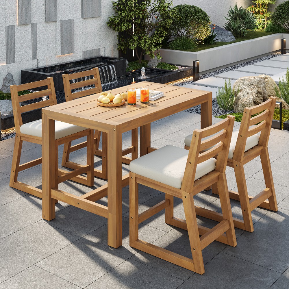 Rustic Patio Bar Set Table Chairs Dining Set Solid Wood Poolside Backyard Porch