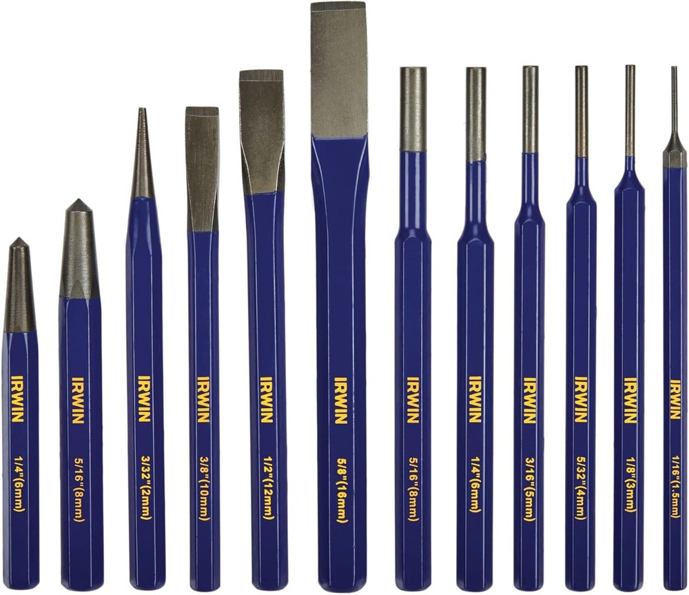 IRWIN Chisel Set, and Punch, 12-Pack with Various Sizes, Tempered for...