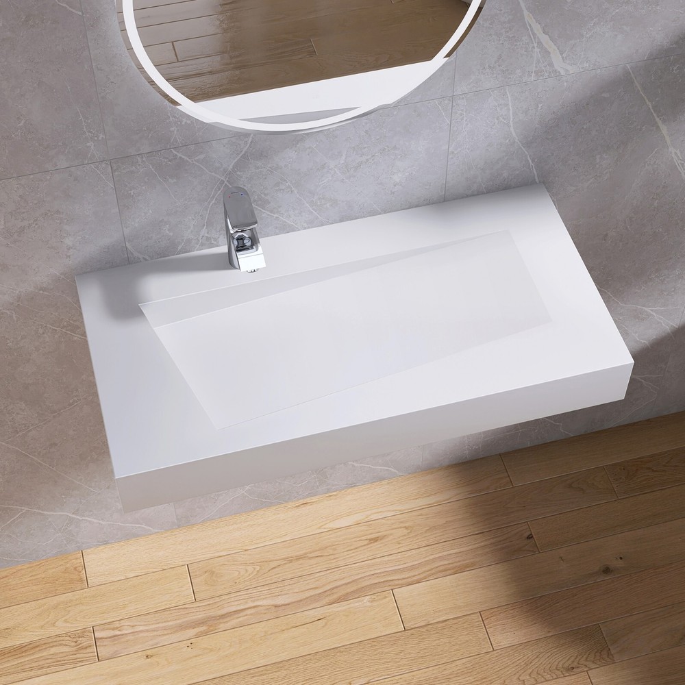 35'' Wall Mounted Bathroom Sink Solid Surface Bathroom Vessel Sink