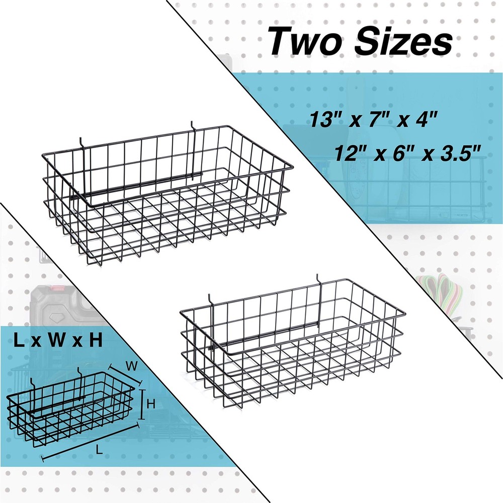2 PCS Black Pegboard Baskets XLarge Large Metal Wire Wall Organizer Tools