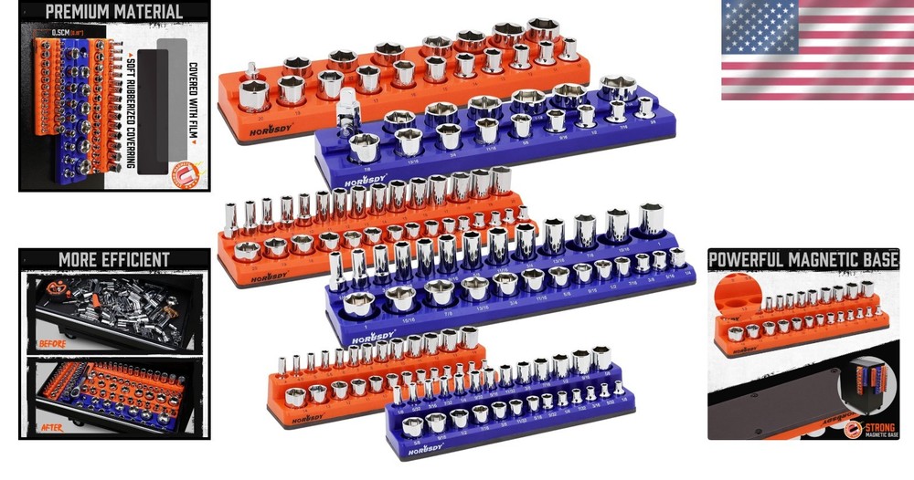 Versatile 6-Piece Magnetic Socket Organizer for 1/4", 3/8", and 1/2" Sockets