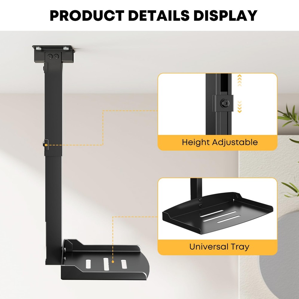 Black Adjustable Ceiling Wall Projector Mount Universal Shelf Bracket No Hole