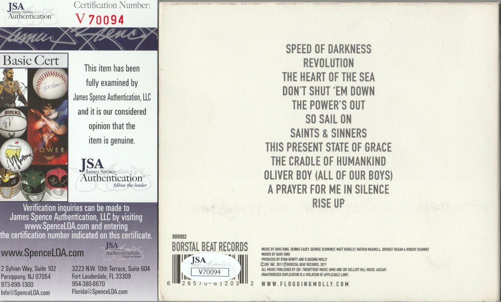 SIGNED FLOGGING MOLLY AUTOGRAPHED CD CERTIFIED AUTHENTIC JSA COA # V70094