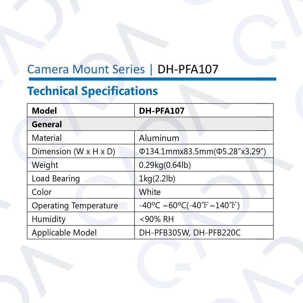 Dahua PFB220C + PFA107 Ceiling Pendant Pole Mount Long Bracket for Select Camera