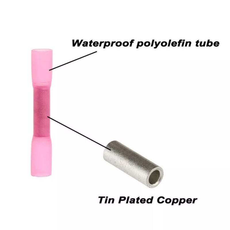 100Pcs 22-16AWG Red Heat Shrink Wire Butt Connectors Waterproof Splice Terminals