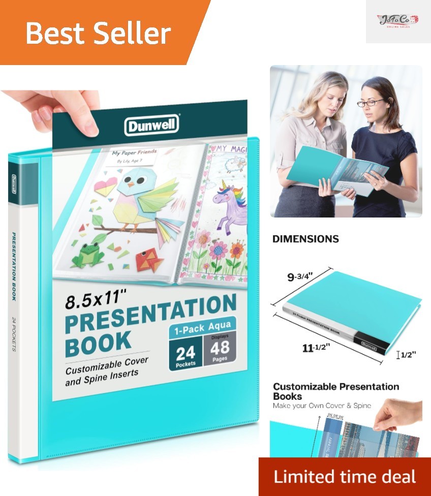 Customizable Aqua Document Binder with 24-Pockets for Professional Presentations