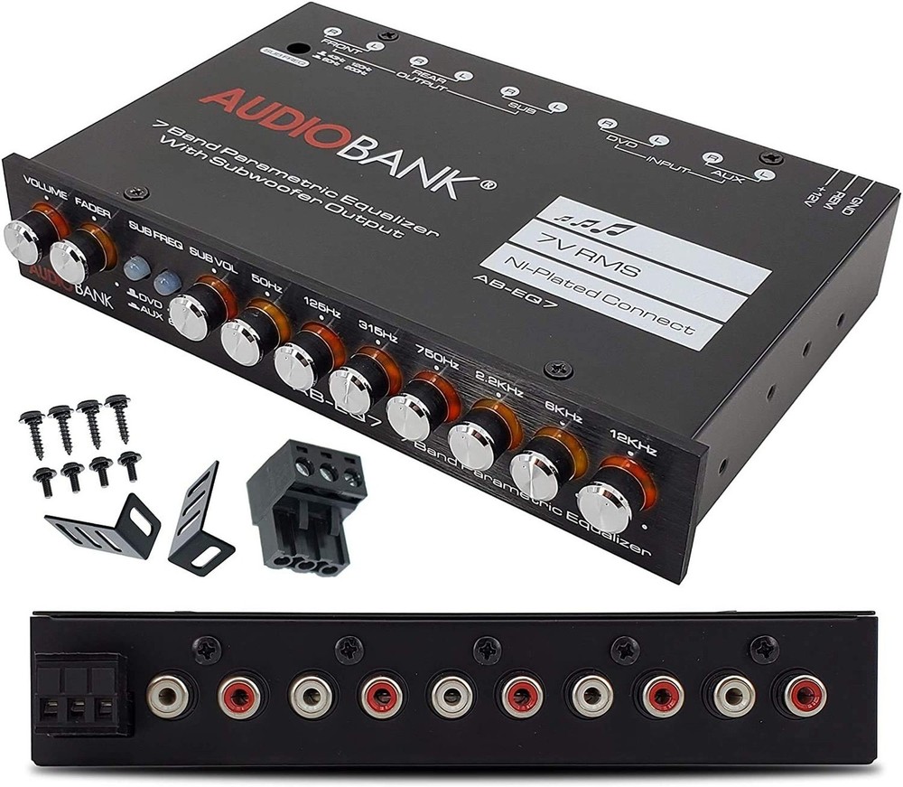 Audiobank EQ7 1/2 Din 7 Band Car Audio Equalizer EQ w/Front, Rear/Frequency A...