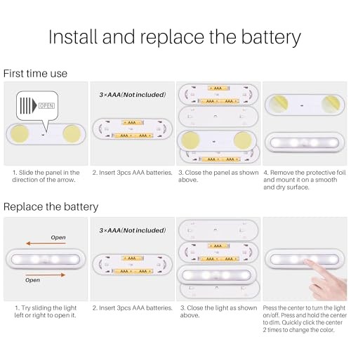 3 Pack 7” Dimmable Push Tap 7 inch, Push Control 3 Color Modes & Dimmable