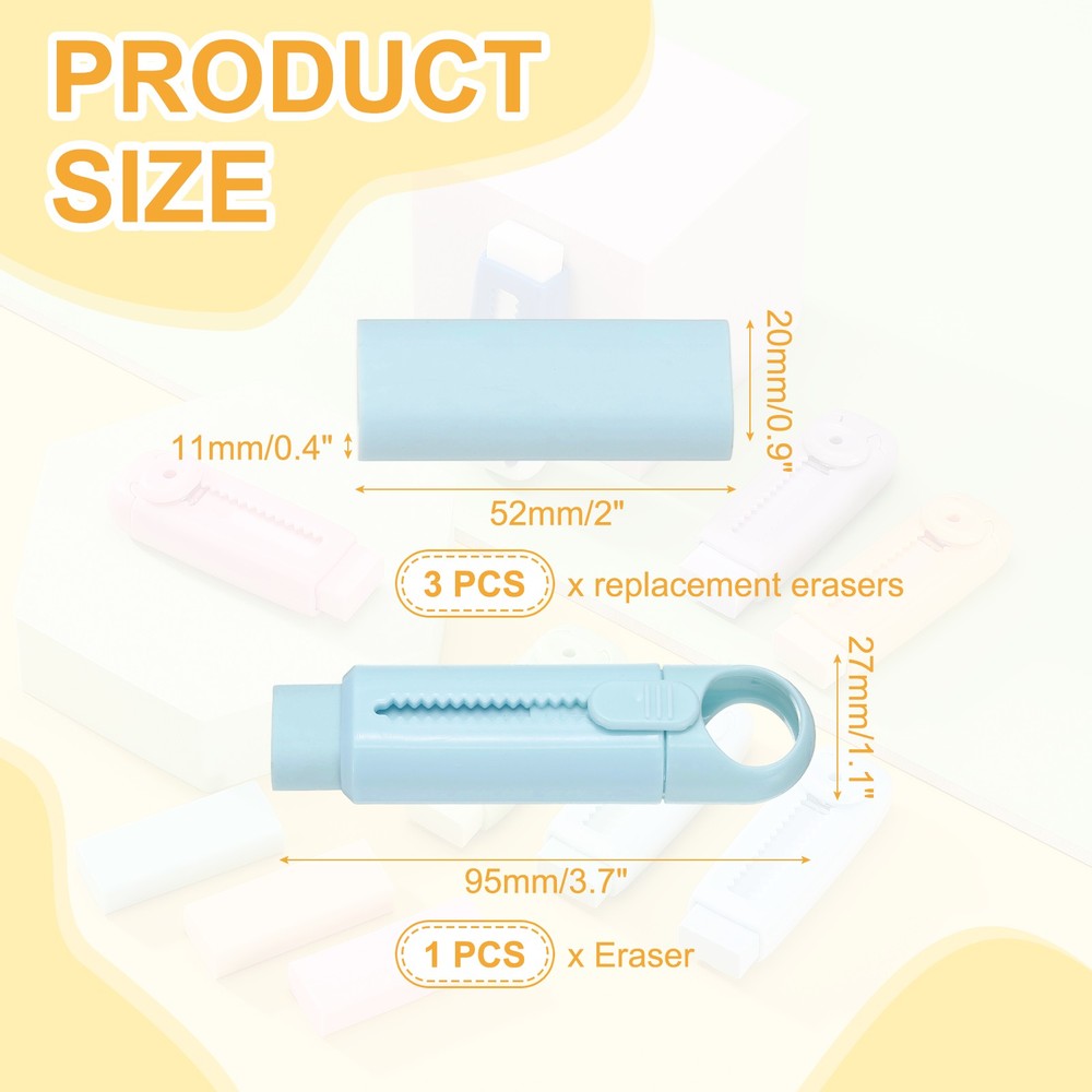 4 PCS Erasers, Pencil Erasers Large Eraser Push Pull Cute Soft, Blue TPE