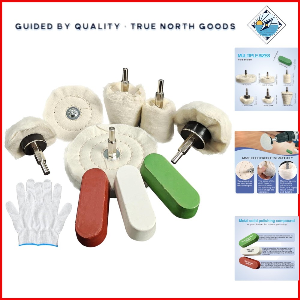 6 Drill Buffing Wheels and 3 Polishing Compounds, Multi-Specification Wheel K...