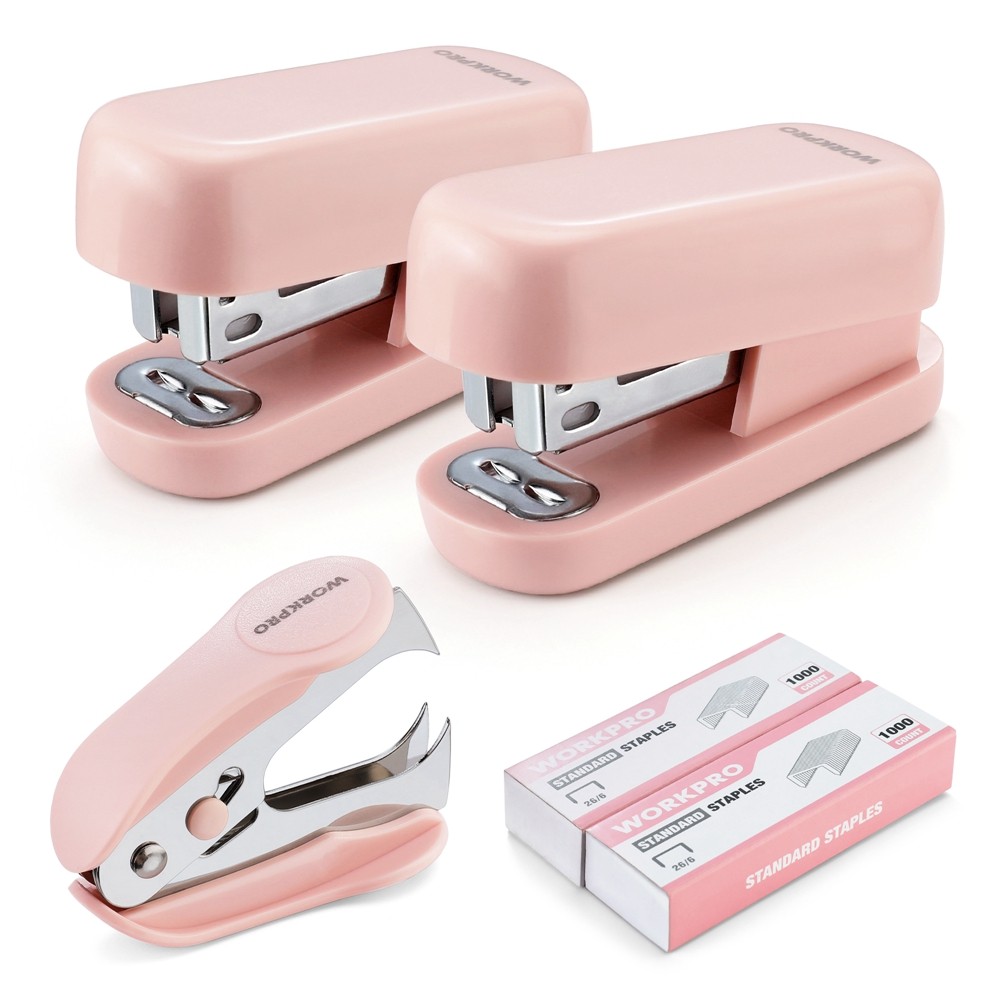 WORKPRO Mini Stapler Set Pocket Stapler Staple Remover 2000 Staple Non-Slip Base