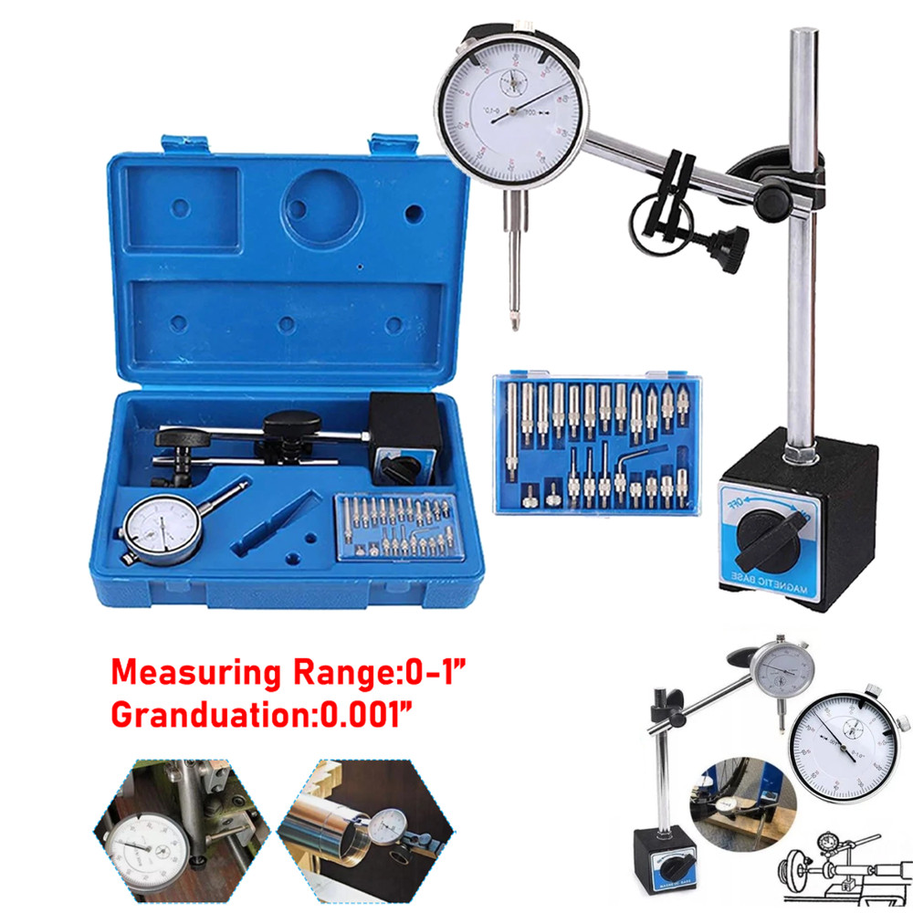 Dial Indicator with Magnetic Base 0.001"Precision Gauge Test Indicator Point Set