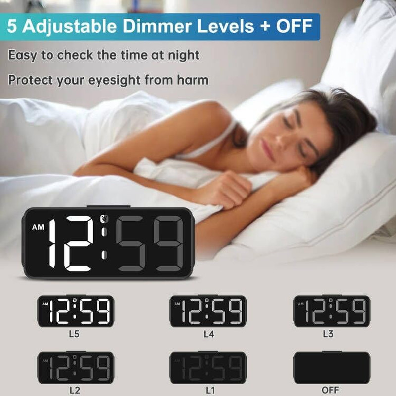 Digital Alarm Clock Plug In with Big Numbers Battery Backup White