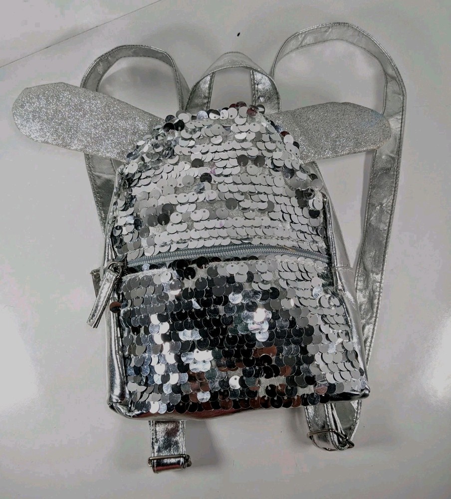 Bunny Rabbit Ear Small Sequin Silver Tone Easter Girls School Backpack