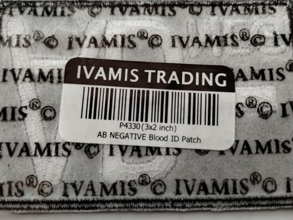Blood Type ( AB Negative) ID Patch Iron On 2 Inch By 3 In