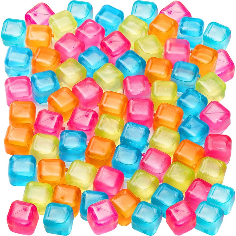 60Pcs Reusable Ice Cubes - Colorful Plastic, Non-Diluting Square Cubes for Dr