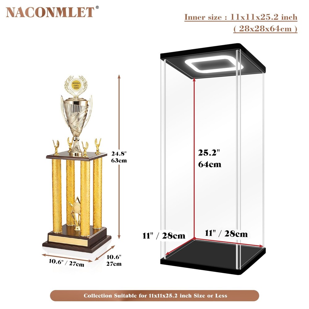 Naconmlet Acrylic Display Case with LED Light, Clear Dustproof Showcase for C...