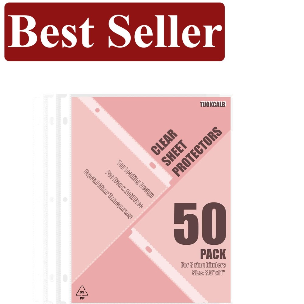 Durable 50 Pack Clear Plastic Document Protectors - Perfect for Work and School