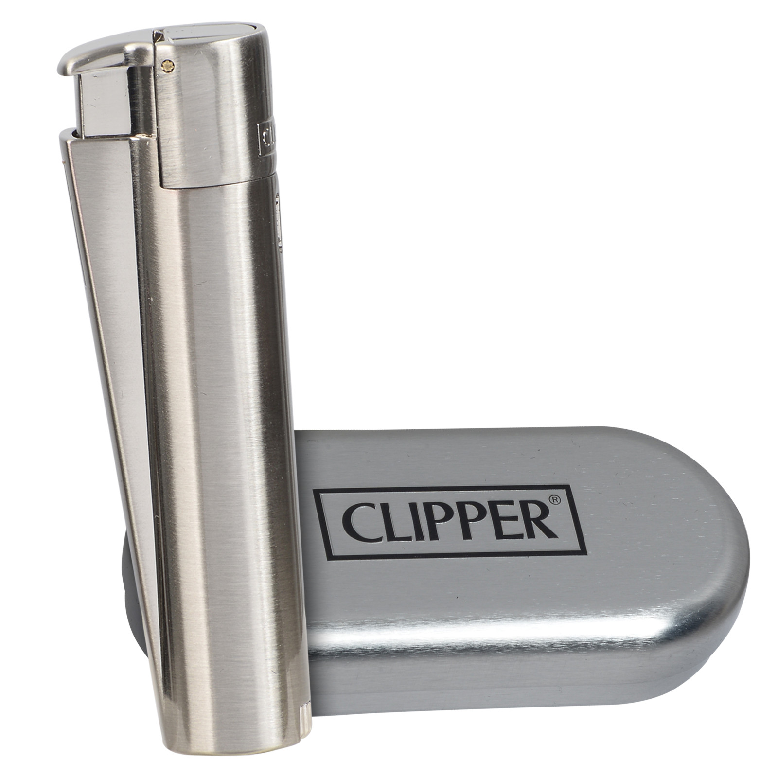 Clipper Metal Lighter - Refillable, Includes Case. Silver JET Butane Lighters