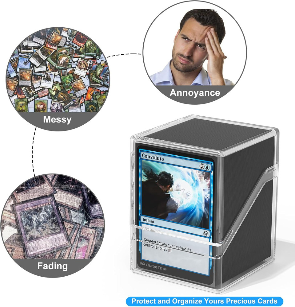 Card Deck Case, Deck Box with 100 Pack Card Sleeves and Divider, Standard Clear