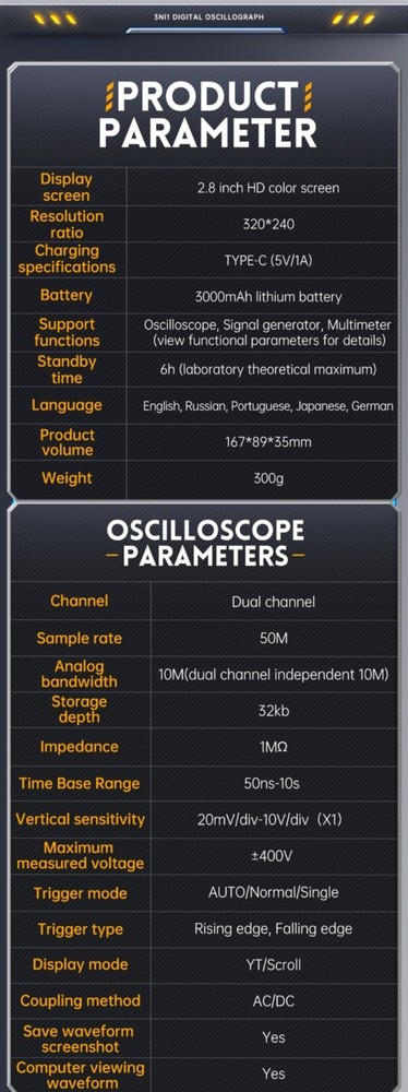 FNIRSI 2C23T Handheld Oscilloscope Digital Multimeter Function Signal Generator