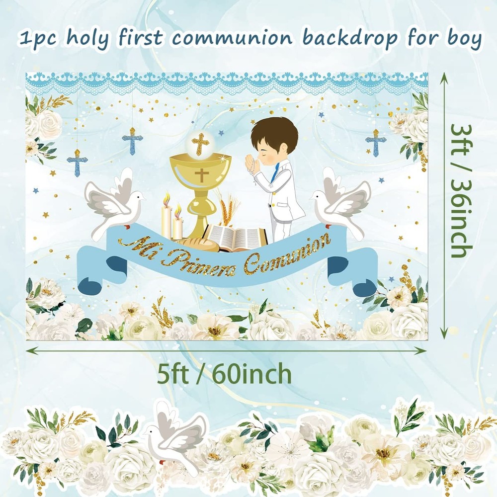 First Communion Decorations First Communion Backdrop Baptism God Bless Banner...