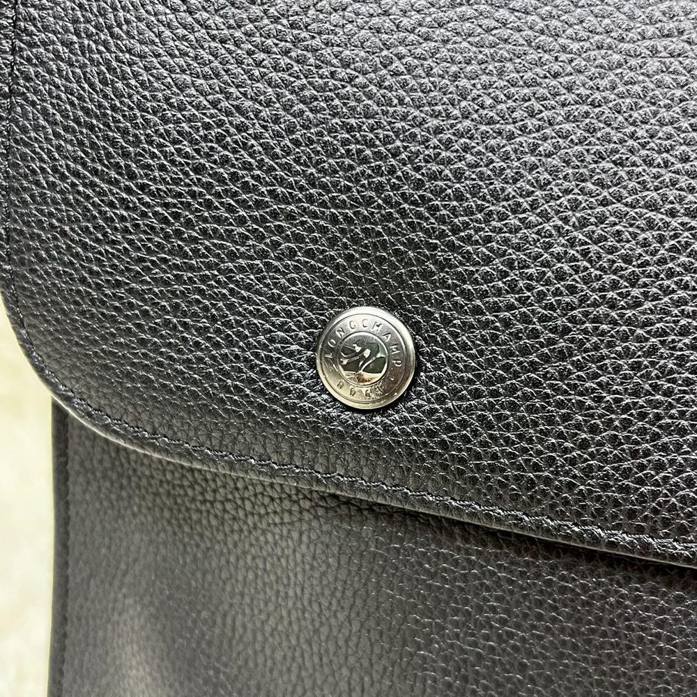 Longchamp All Leather Briefcase Logo Embossed Authentic