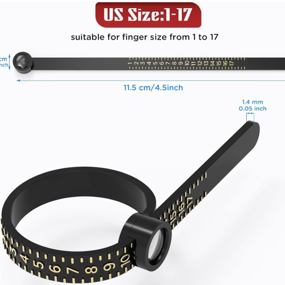 2 Pcs Ring Sizer Measuring Tool, Reusable Finger Size Ruler with black, white