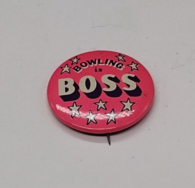 BOWLING IS BOSS Pink Button Badge Pin