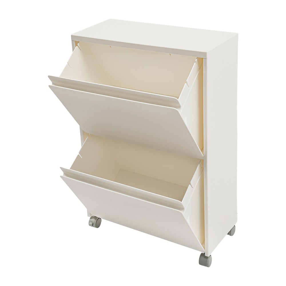 PP Cabinet 2-Tier Rolling Storage Cabinet Mobile Organizer White