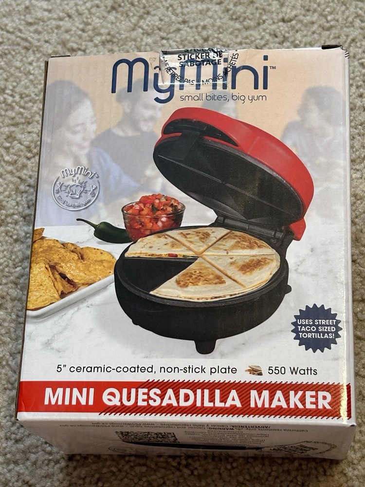 Brand New MyMini Red Mini Quesadilla Maker with 5” ceramic plate