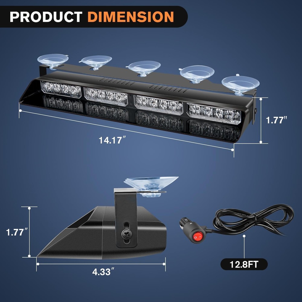 Nilight 32LED Red Emergency Dash Strobe Lights with Controller Suction Cups W...