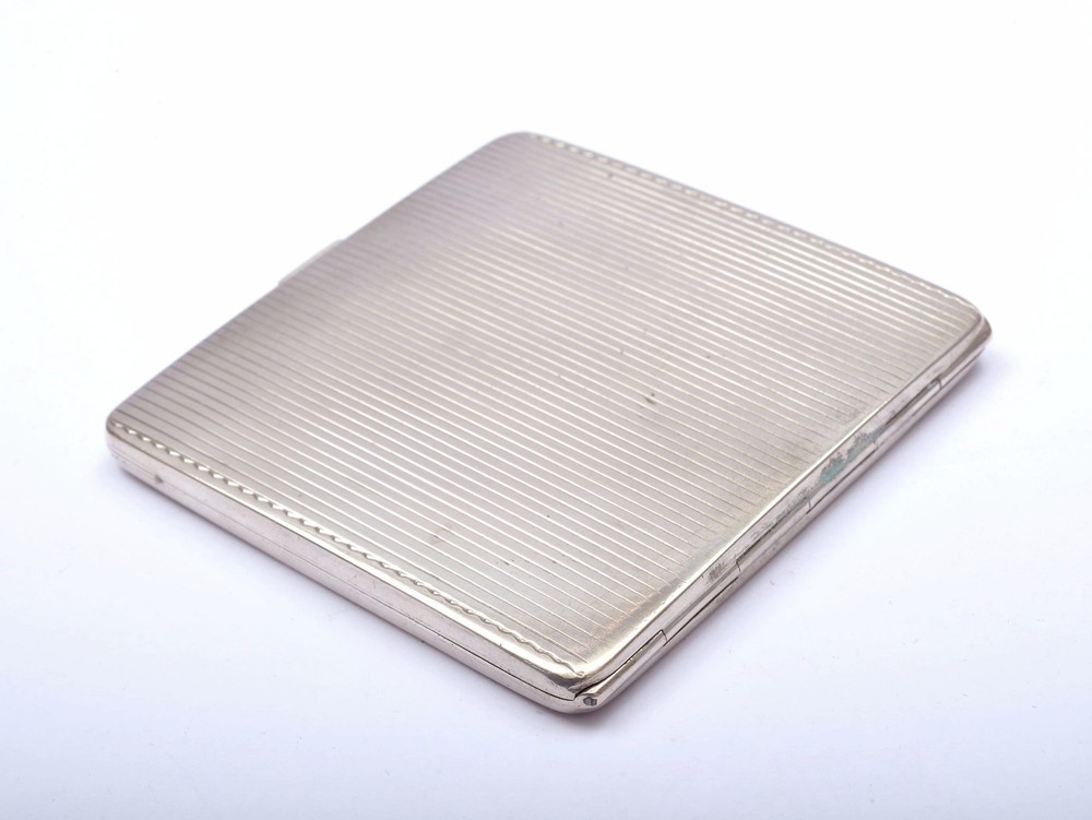 1930's Polish 800 Solid Silver 110 Gram Cigarette Compact Powder Case Box Marked