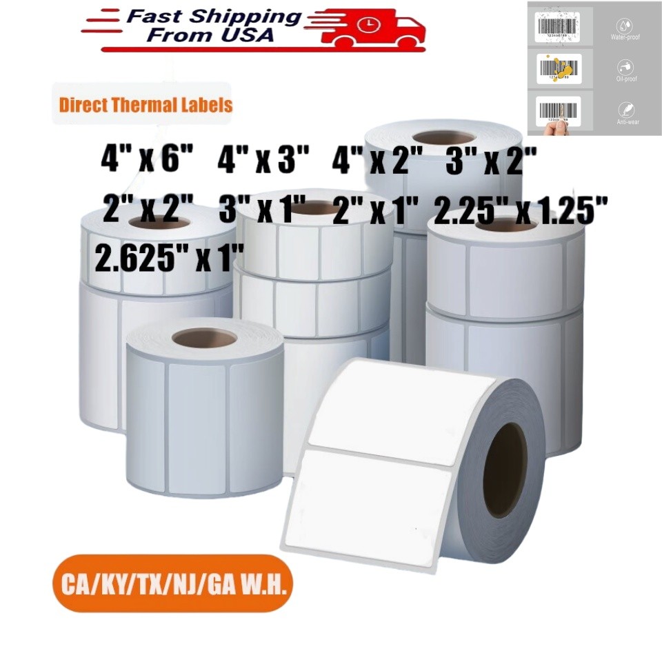 Direct Thermal Shipping Labels 2x1 2x2 4x6 3x1 3x2 4x3 2.25x1.25 4x2 2.625x1