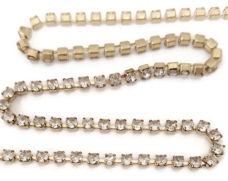 16 Inches Vintage Austrian Crystal Rhinestone 2.25mm. Wide Brass Chain 1204