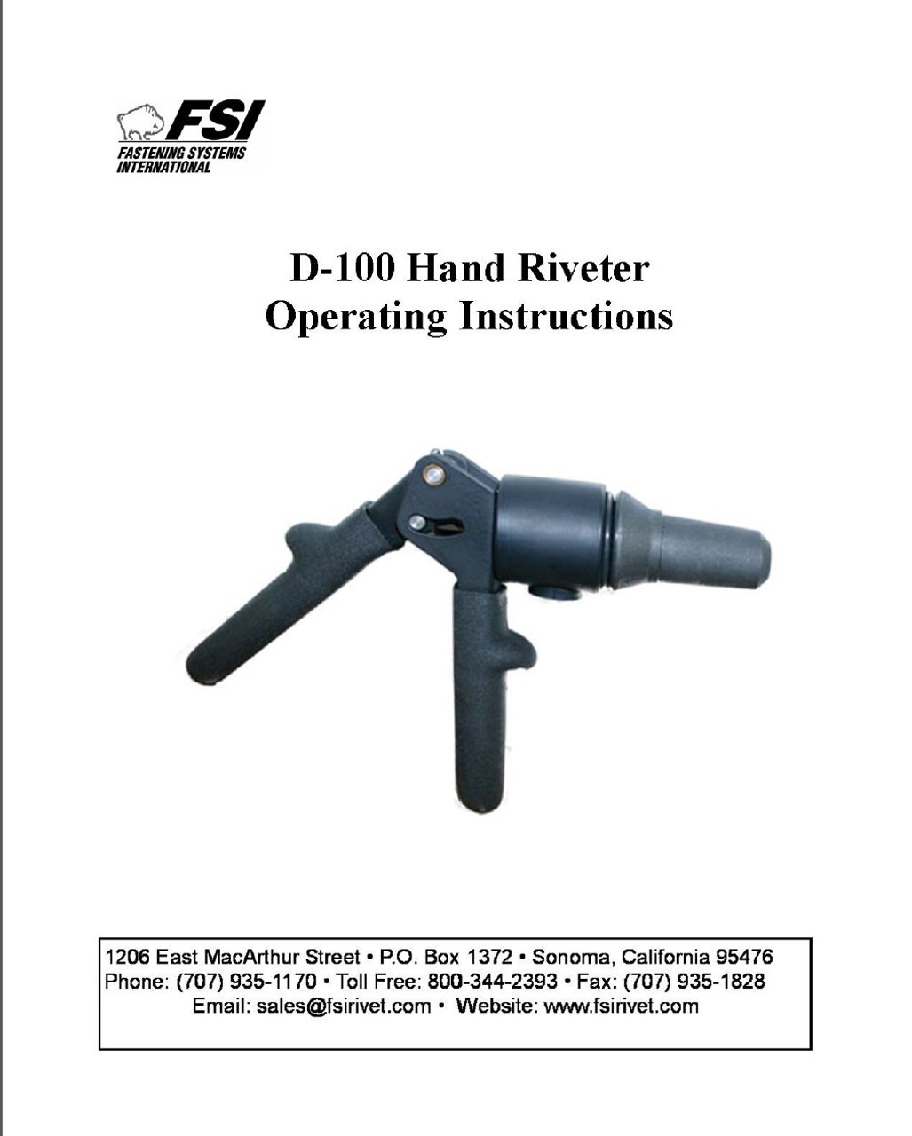 FSI D-100-MIL-1 Hydraulic Blind Rivet Gun Riveter Fastener CherryMAX NOT WORKING