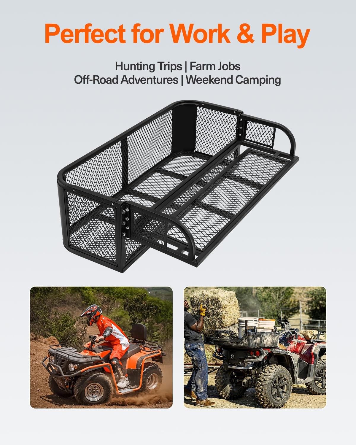 Heavy Duty ATV UTV Rear Cargo Basket Drop Style Steel Storage Rack 500 lbs