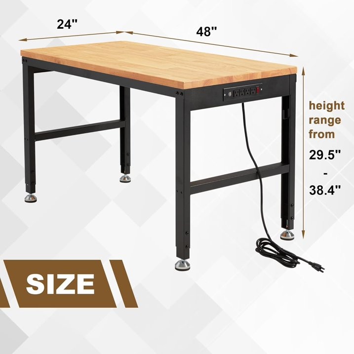 HARIPUL 48" ADJUSTABLE WORKBENCH WITH POWER OUTLETS, 2000 LBS - - Scratch & Dent