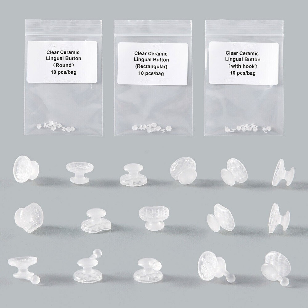 50 Pcs Dental Bondable Composite Ceramic Lingual Button Rectangular Transparent