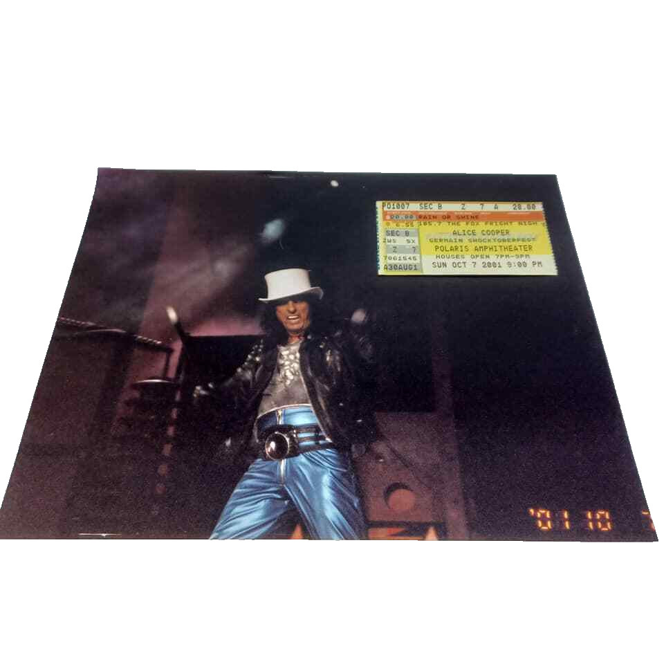 Alice Cooper Original Candid Concert 8x10 Photo Ticket Stub 10/7/2001 Columbus