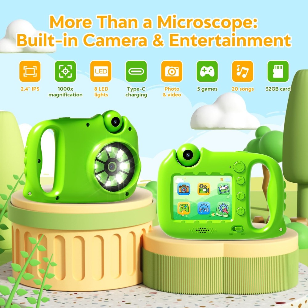 Microscope for , 1000X Handheld Digital Microscope with 2.4" IPS Screen, USB-...